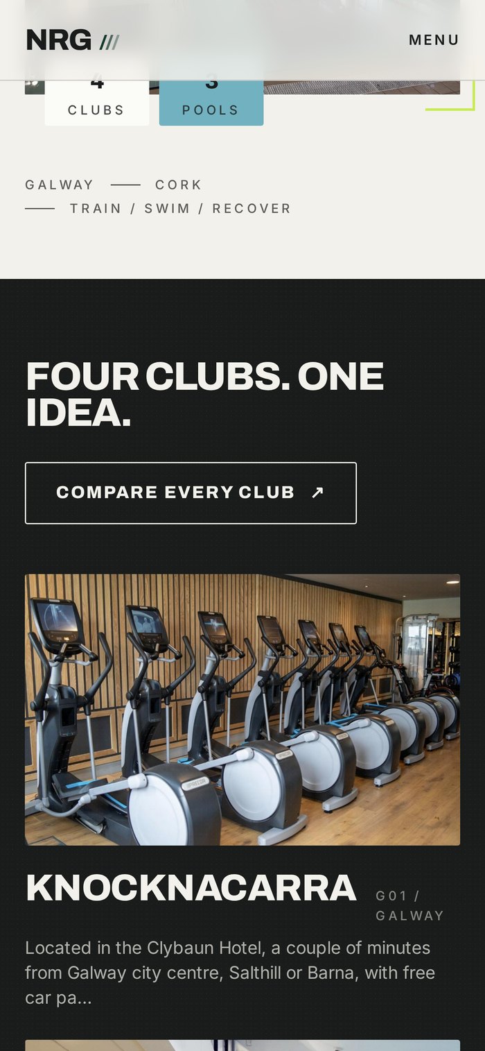 Redesigned NRG website on mobile, screen 2