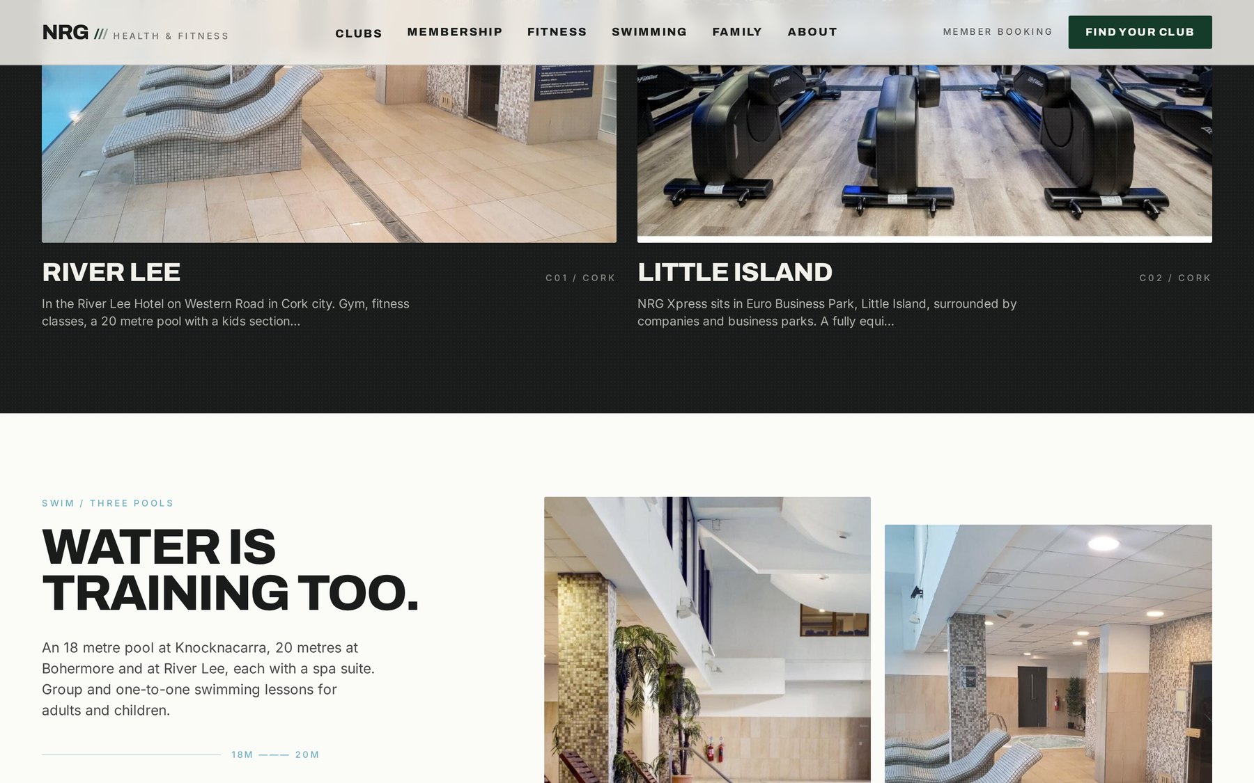 Redesigned NRG Health & Fitness swimming section from the Aucate redesign study
