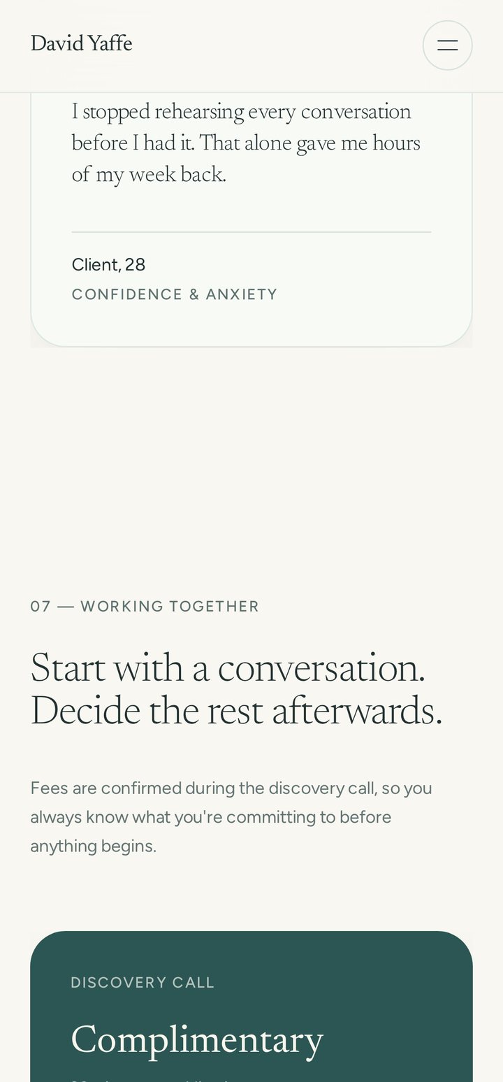 Life Coach Ireland website on mobile, screen 2