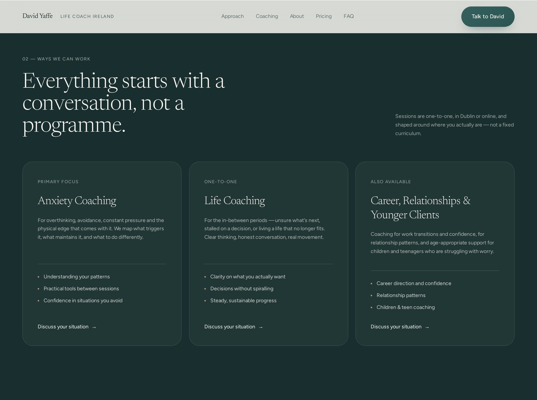 Coaching section of the Life Coach Ireland website