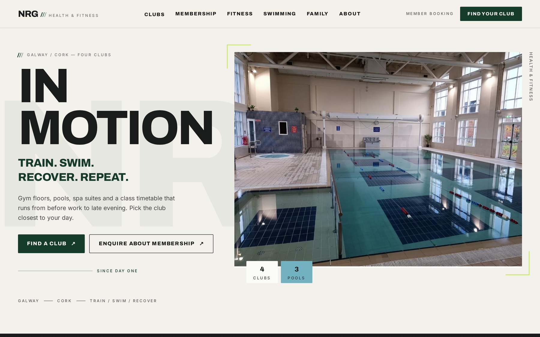 NRG Health & Fitness website homepage — fitness, Ireland
