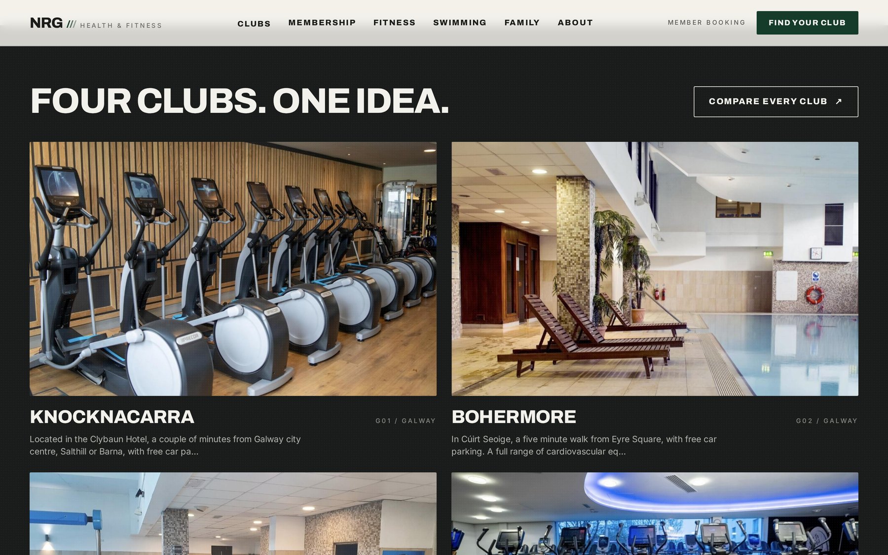 Club selection section of the redesigned NRG website