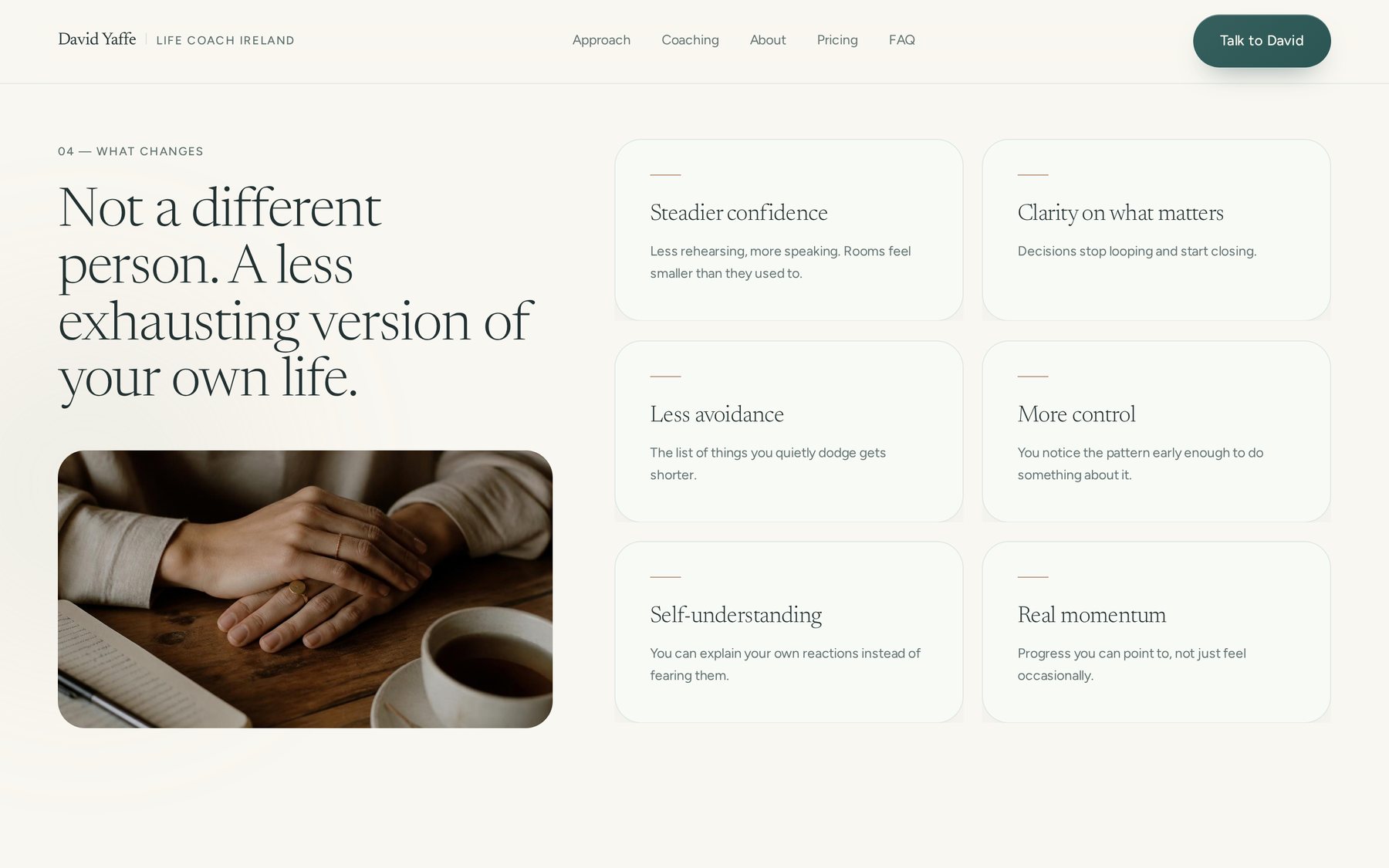 Outcomes section of the Life Coach Ireland website