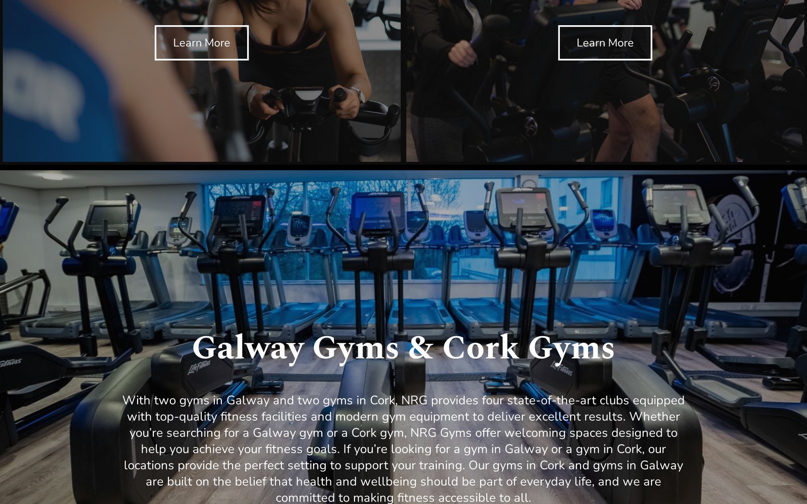 Original NRG website section with dense paragraphs of text over a photograph